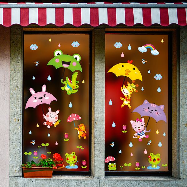 

shijuekongjian] мультфильм зонтики стены стикеры пвх diy животные наклейки на стены для детей номера детский сад для декорирования стекла