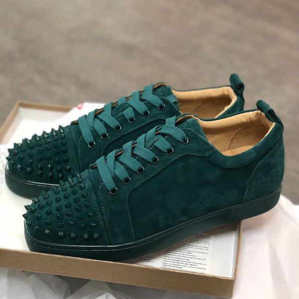

sneakers red bottom spikes flat velours suede sneakers iron grey men trainers 100% real leather party outdoors shoes