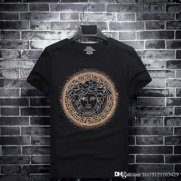 

2019 european american summer tide brand men's drill t-shirt short-sleeved round neck half-sleeved social guy large size compassion, White;black