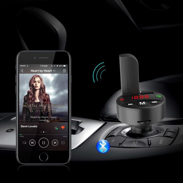 

mini portable wireless bluetooth car kit fm transmitter modulator usb car charger handscalling styling #818
