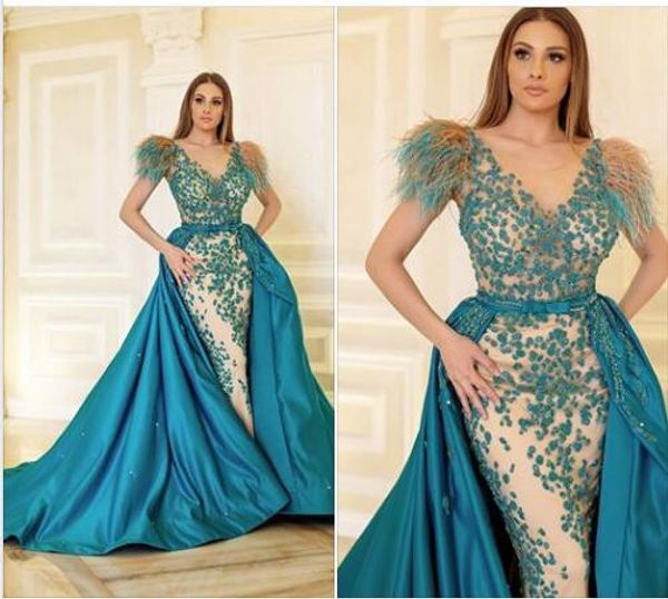 

mermaid elegant evening formal dresses 2018 long robe de soiree party prom dresses capped sleeves detachable skirt with featners, Black;red