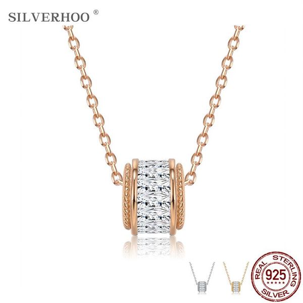 

silverhoo 925 sterling silver cubic zirconia necklace women's fine jewelry circle fashion pendant send friends birthday gift