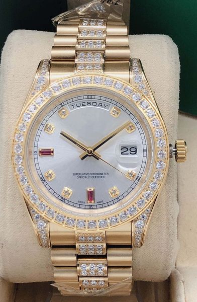 

41mm middle row diamond fashion watch chain date design man automatic mechanical waterproof leisure business waterproof watch, Slivery;brown