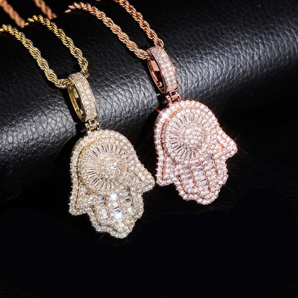 

new hand of fatima pendant necklace with tennis chain gold silver iced out cubic zircon hip hop rock jewelry friend christmas gift
