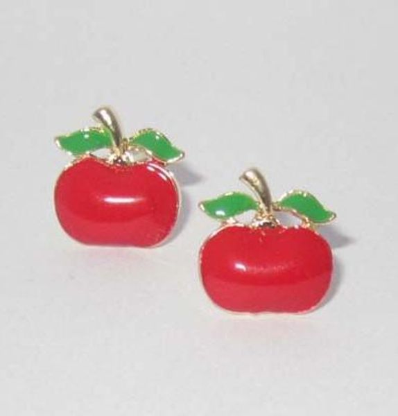 

korean pierced earrings fashion jewelry oil drip tomato fruits red apples lady stud earrings oildrop women ear neil for holiday gift e0068, Golden;silver