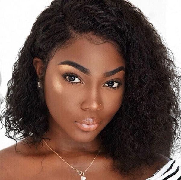 

malaysian virgin hair lace front wig with baby hair water wave full lace wig human hair bob wig, Black;brown