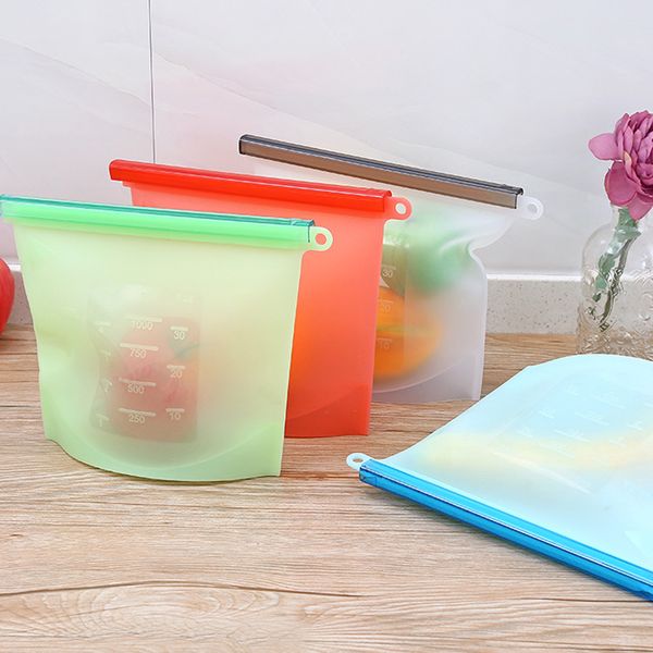 

1000ml reusable silicone storage bag vacuum sealed food preservation sealed bag collapsible portable refrigerator storage bag bh1776 cy