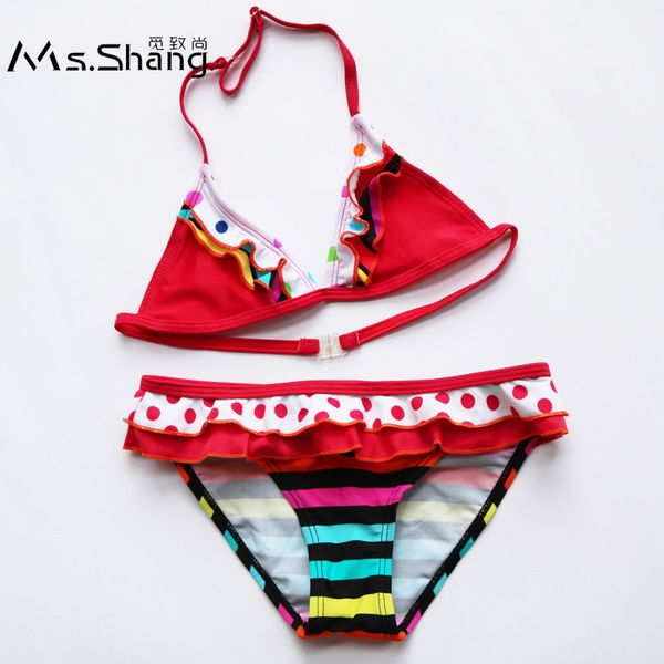 

6-16 years girl swimsuit kids children swimwear 2019 new baby girl bikini dot striped child bathing suit red swimming suit