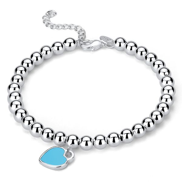 

brand designer bracelet stamped 925 sterling silver heart charm bracelets for women fashion girls beads bangles strand lobster clasp jewelry, Black