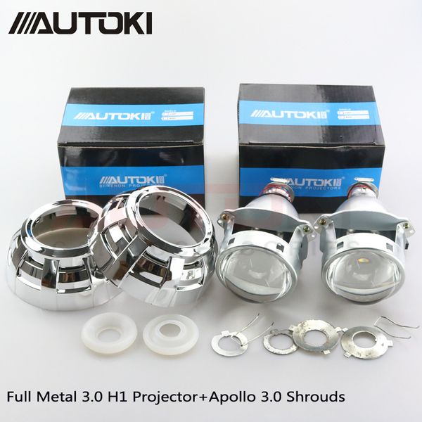 

autoki full metal 3.0 inch hid bi-xenon headlight projector lens fits car headlight h4 h7 lhd rhd with apollo 3.0 shrouds