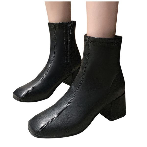 

zipper black ankle boots for women punk style motorcycle boots biker waterproof woman shoes pu leather martins woman shoes