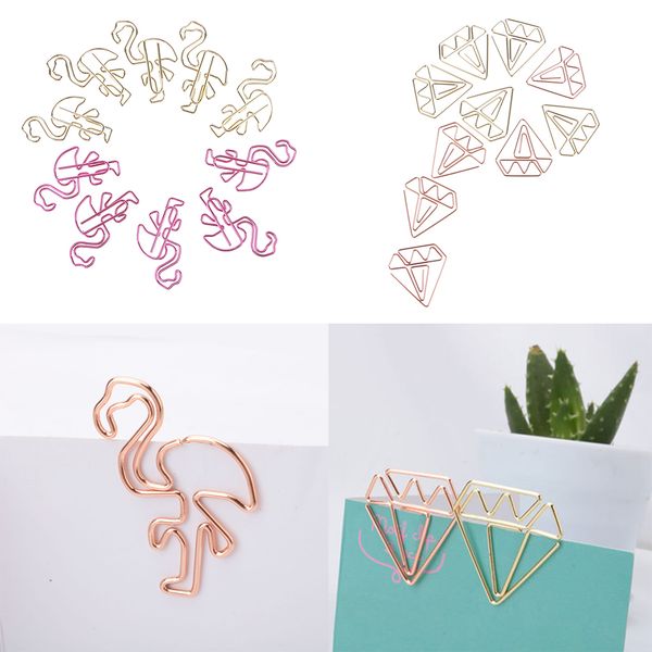 

20 pieces flamingo diamond shape paper clips metal bookmarks for office kids