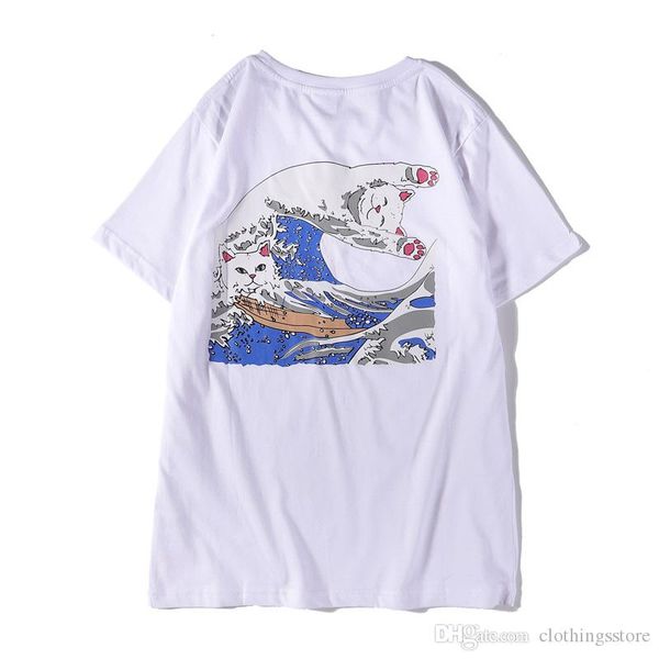 

ripndip прилив бренда с коротким рукавом мужская дизайнер футболки роскоши моды случайные футболки бутик волна кот печать футболка хлопок сп, White;black