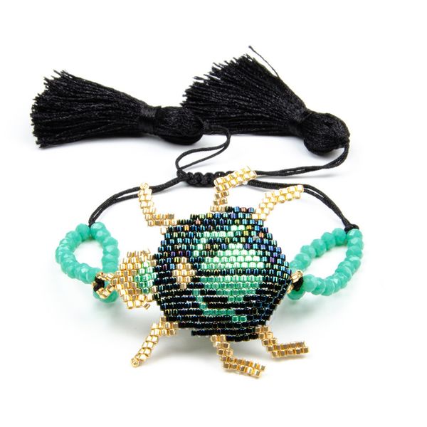 

new arrival handmade miyuki seed beads insect tassel bracelets beetle bracelet gift for friends charm bracelets wholesale, Golden;silver