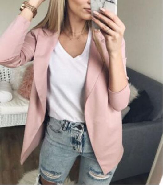 

2019 women jackets suit casual long sleeve open office female jacket women cardigan slim coat long sleeve casual small suit, White;black