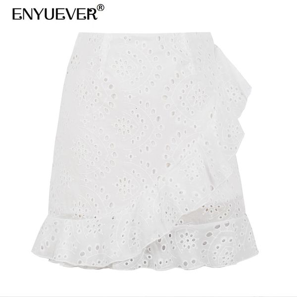 

enyuever white casual skirts women summer 2019 fashion ruffle rok jupe femme high waist wrap fitted bodycon mini mermaid skirt, Black