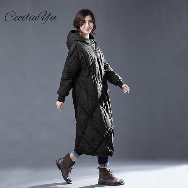 

ceciliayu 2018 winter new white duck down loose and long size winter female down coat originally designed for the, Black