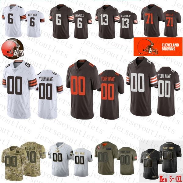 

кливленд browns пользовательские jedrick wills младшего mens женщина дети бейкер мэйфилд ник chubb оделл бекхэм младший джерси ландри дензел, Black;red