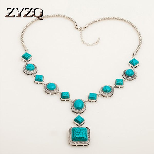 

zyzq vintage cocktail party women accessories necklace with exquisite blue stone setting wholesale lots&bulk necklace, Silver