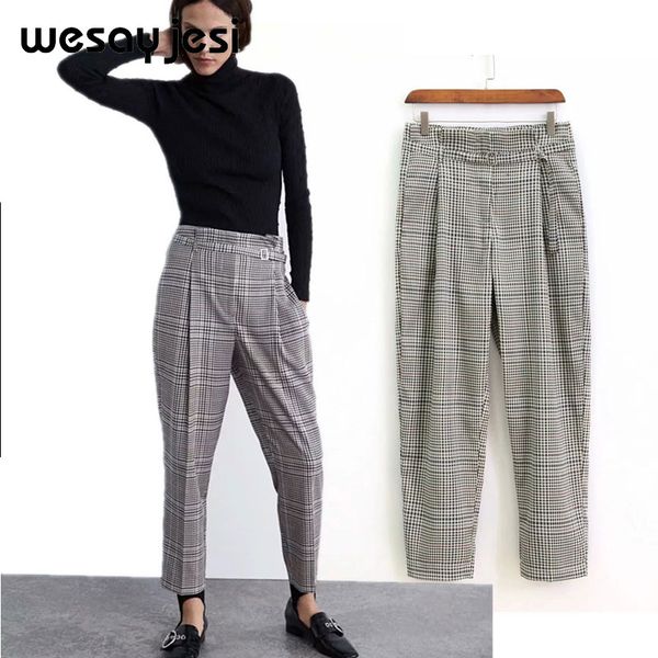 Compre 2019 Moda Pantalones Mujer Inglaterra A Cuadros Harem Traje