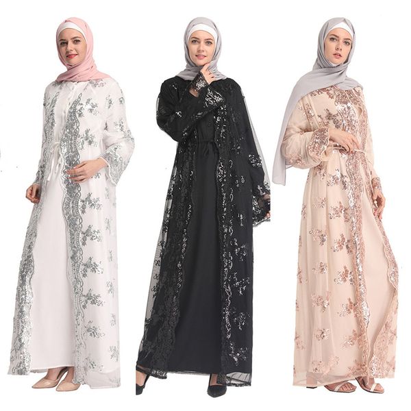 

mesh sequin cardigan kimono kaftan abaya turkey dubai hijab muslim dress abayas women qatar ramadan caftan robe islamic clothing, Red