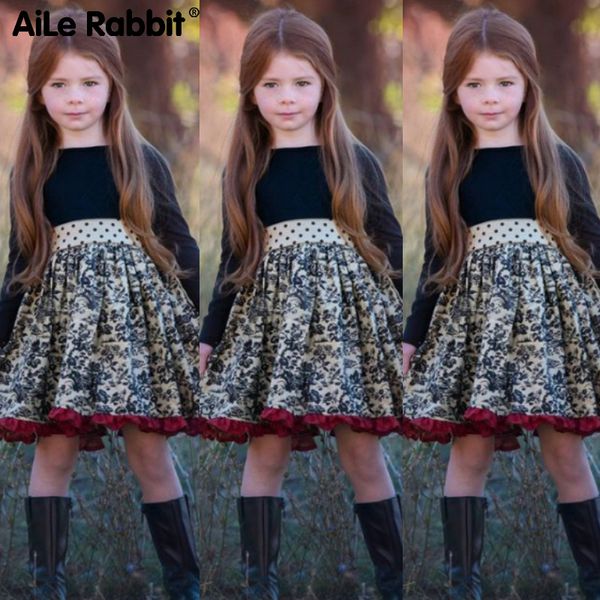 

2019 ins стиль принцесса с длинным рукавом платье пикник службы осень новый цветочный черный хлопок повседневная детская для 3-12 лет девочк, Red;yellow