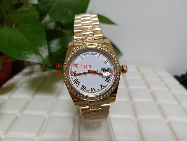 

часы унисекс 36 мм 218238 118348 118238 день дата президент 18k желтое золото рамка с бриллиантом белый римский циферблат азия 2813 механизм, Slivery;brown