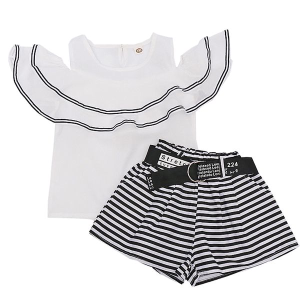 

new summer girls sets two pieces kids clothes set t shirt & pants stripe children clothing 4 5 6 7 8 9 10 11 12 13 14 years, White