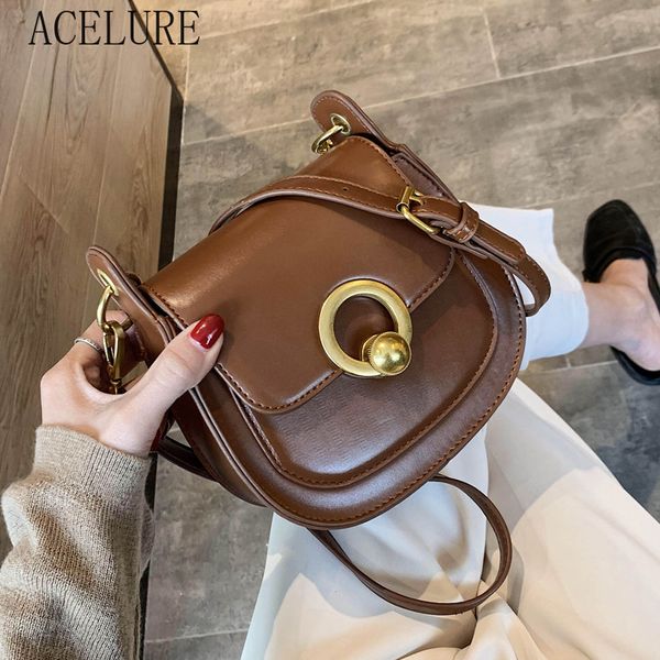 

acelure solid color pu leather small saddle bags for women fashion hasp female shoulder messenger bag lady mini handbags purse