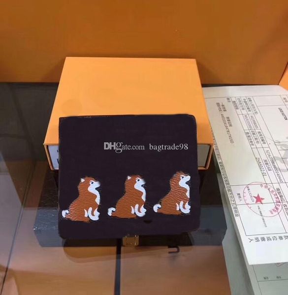 

brand new women short brown purse genuine leather dog printing wallet mens wallets multiple card wallet 60895 with original box cx#335 bag, Red;black