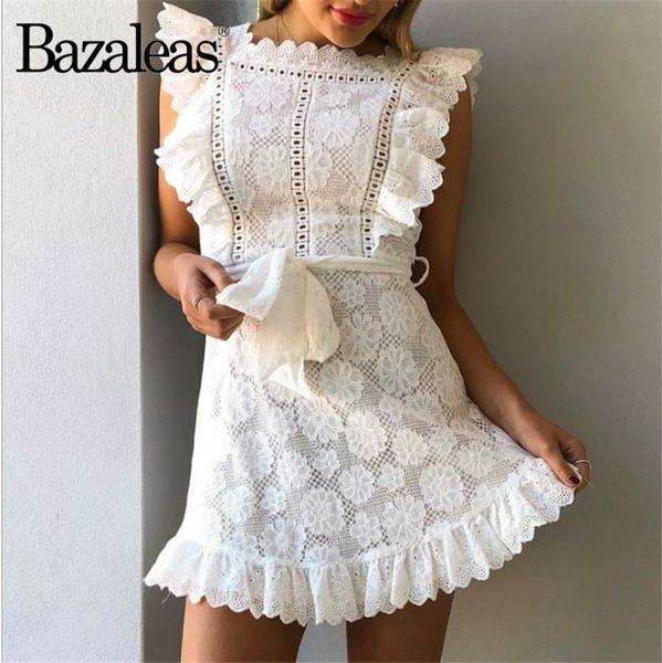 

bazaleas vintage waist sashes ruffles women dresses hollow out white women dress holiday cotton vestido drop shipping, Black;gray