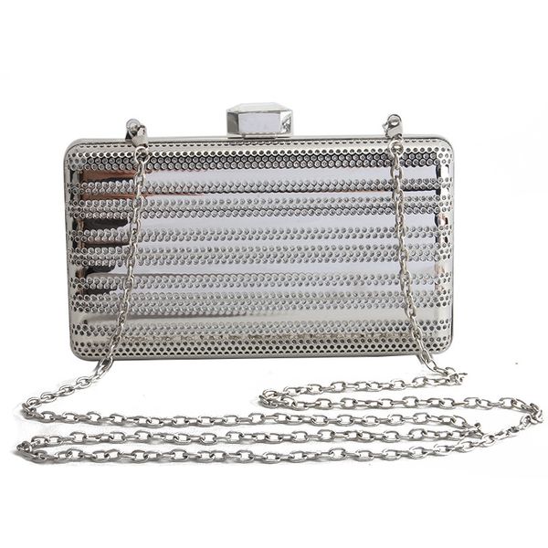 

new metal chain small square lunch box bag banquet clutch bag