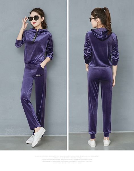 

women's tracksuits fashion velvet casual clothing jogging suit with hoodie long sleeves for ladies five color options, Gray