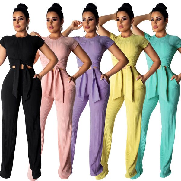 

a8319 european and american women's explosive models sets fashion casual umbilical short sleeve two-piece suit, White