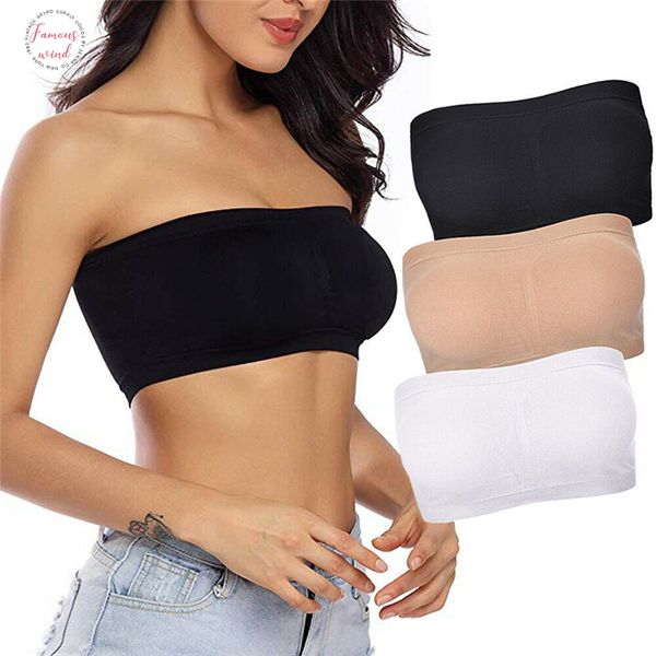 

plus size womens summer tube strapless padded bra bandeau solid vest comfortable inner wear elastic tank camisole clothes, White