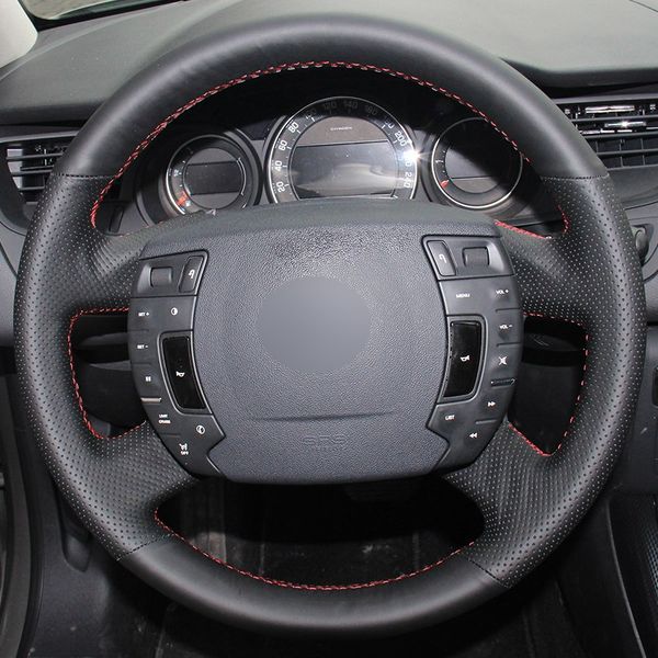 

black synthetic leather car steering wheel cover for citroen c5 2008-2017