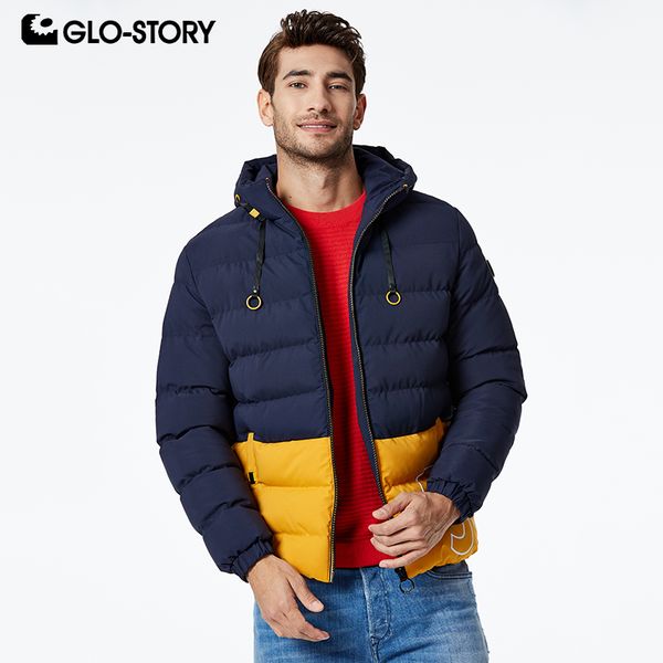 

glo-story 2019 new winter coats mens block color fashion patchwork casual streetwear hooded parka jackets mma-9161, Tan;black