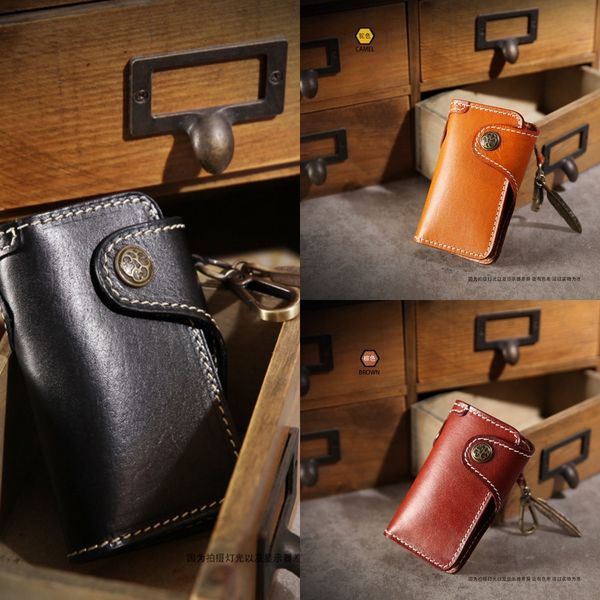 

men's and women's layer cowhide vegetable tanning leather key case handmade real leather key case
