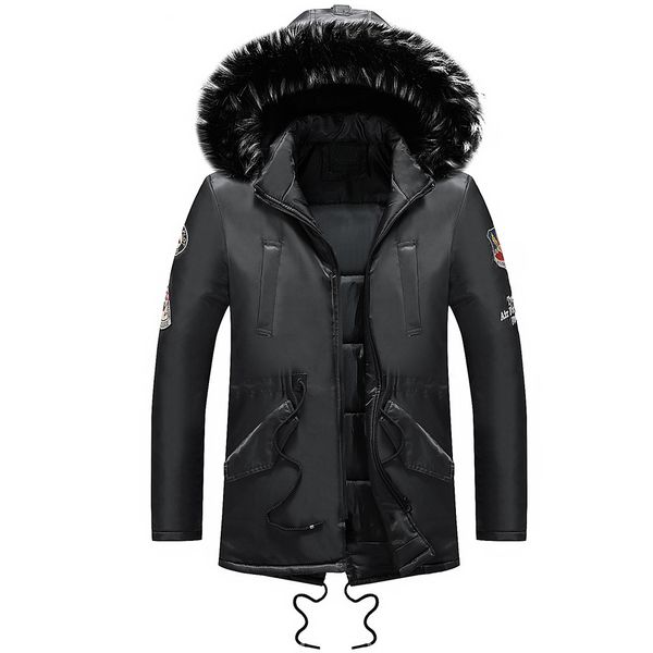 

winter jacket men parka long sleeve pocket furry collar hooded outwear jacket coat plus size men clothes 2018 parka male, Black