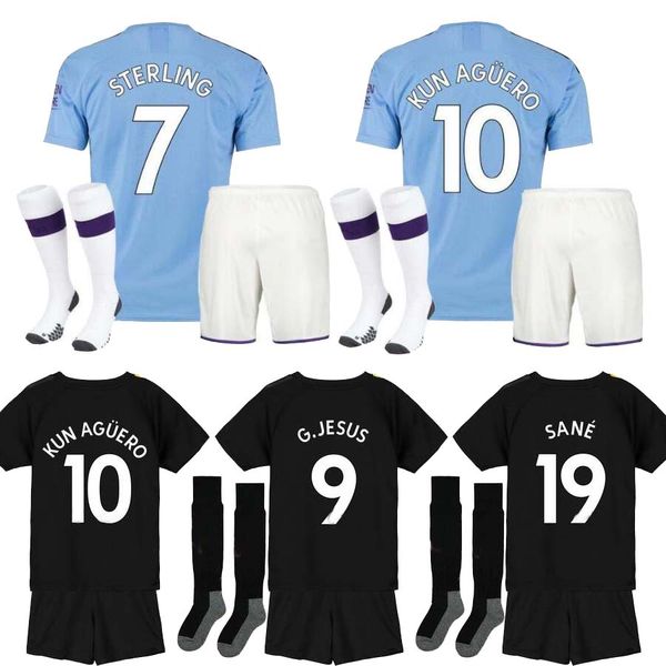 

19 20 манчестер дети kit футбол трикотажные 2019 2020 camiseta дома вдали третьих кун агуэро sterling города mahrez ребенок мальчики наборы, Black;yellow