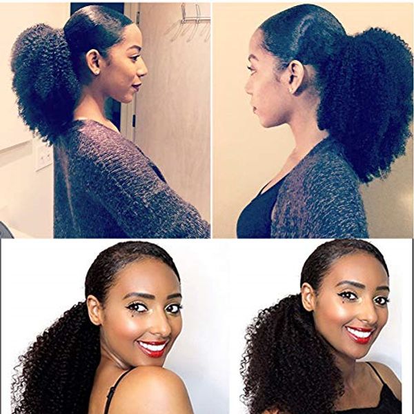 

afro kinky curly ponytail for black women natural black remy hair 1 piece clip in ponytails drawstring 100% human hair extensions