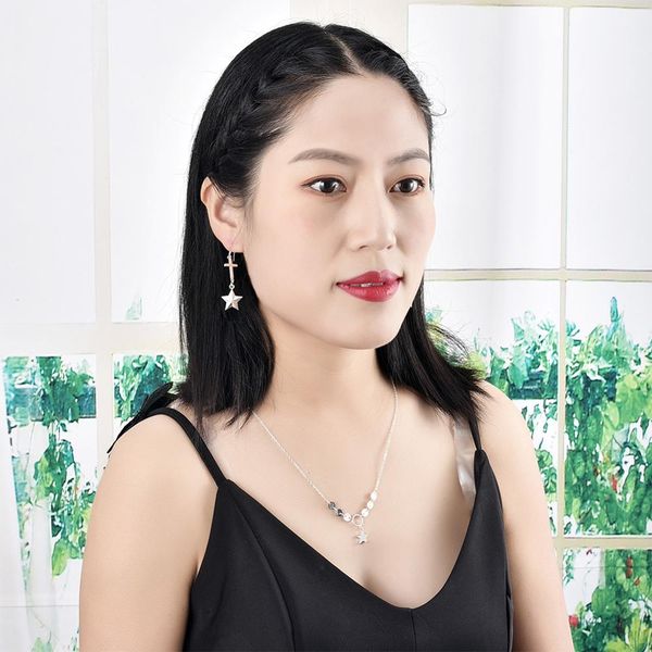 

exquisite simple fashion 925 sterling silver cross five-pointed star tassel long earrings ear line women jewelry, Golden;silver