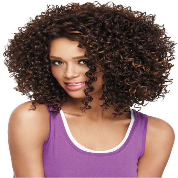 

new burst european and american wigs women's black short curly hair chemical fiber head set spot, Black;brown