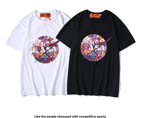 

2020 / the latest arrival men's and women's luxury cotton t-shirt fashion classic couple clothing bustling pattern short sleeve m, White;black