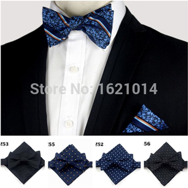 

geometric polka dot classic silk jacquard woven men butterfly bow tie bowtie pocket square handkerchief suit bowtie sets, Black;gray