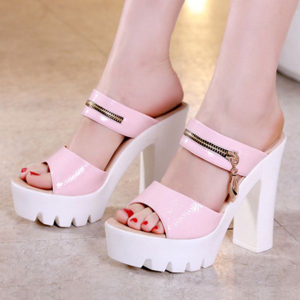 

2019 new slippers women shoes platform high heel 10-13cm shoes ladies summer female sandals thick heel outdoor party, Black