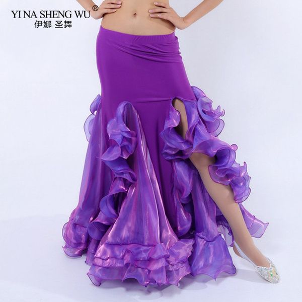

women's belly dance fishtail skirt side slit purple red white blue pink solid color belly dance wear, Black;red