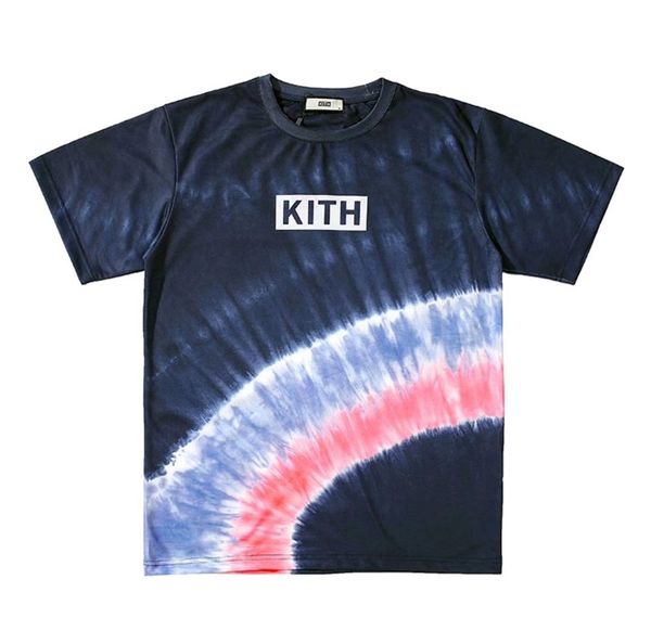 

summer style kith t-shirt 2020 men women kith t-shirts rainbow tie dye tee hip hop streetwear short sleeve, White;black