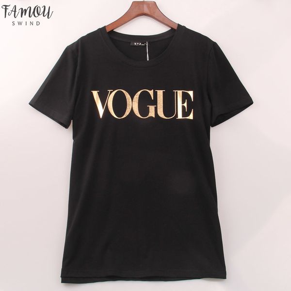 

golden vouge letter print t shirt women short sleeve o neck loose tshirt 2020 summer women shirt camisetas mujer, White