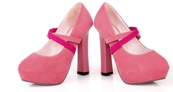 

suede women's shoes in spring and autumn high coarse heel round head waterproof table @34, Black